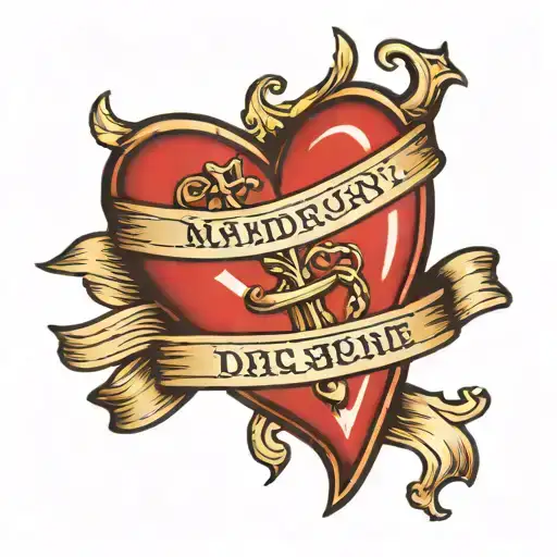 heart with banner dog bone tattoo design idea