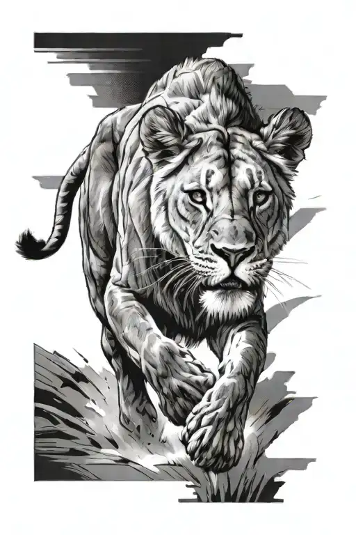 lioness running fine line tattoo tattoo design idea