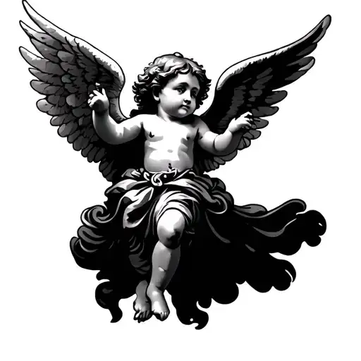 cherub angel flying tattoo design idea