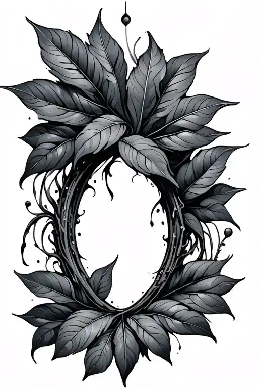 ring of large elegant leaves around the knee cap tattoo design idea