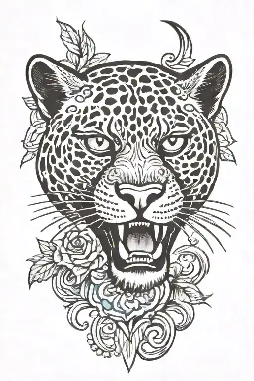 panther head surrounded tattoo design idea