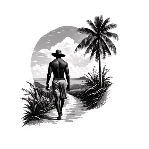 walking a narrow path in jamaica arm sleeve tattoo design idea