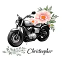simple motorcycle with birth flower of march and the name christopher  tattoo design idea