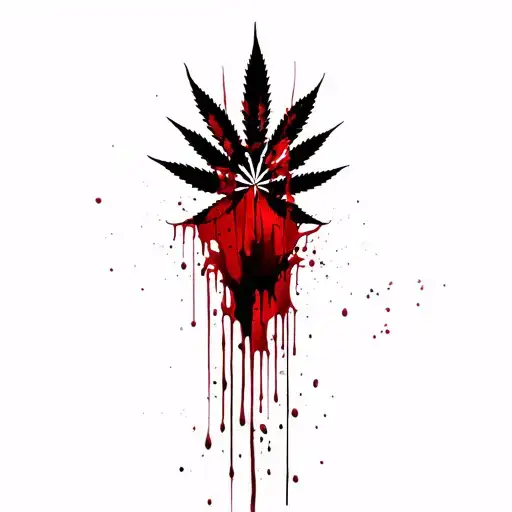 composition,marijuana leaves in the background,dripping blood tattoo design idea