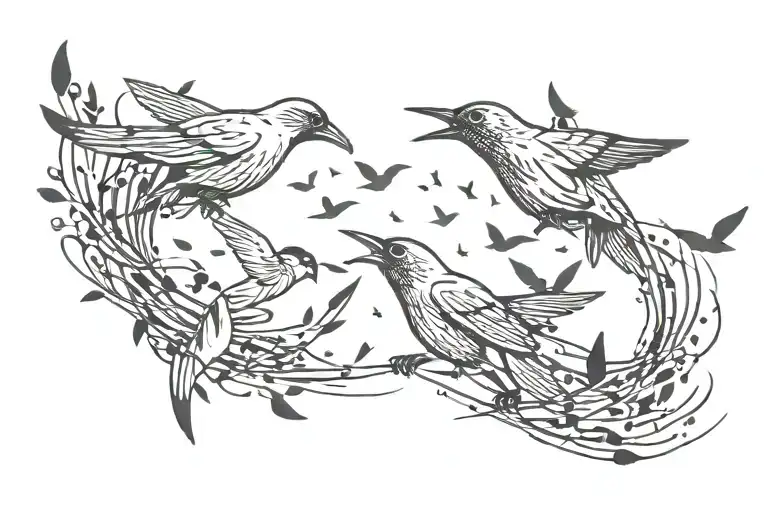 two bands with birds flying towards throat tattoo design idea
