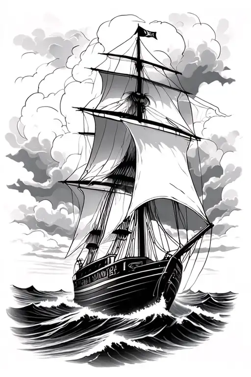 storm and boat sailing towards tattoo design idea