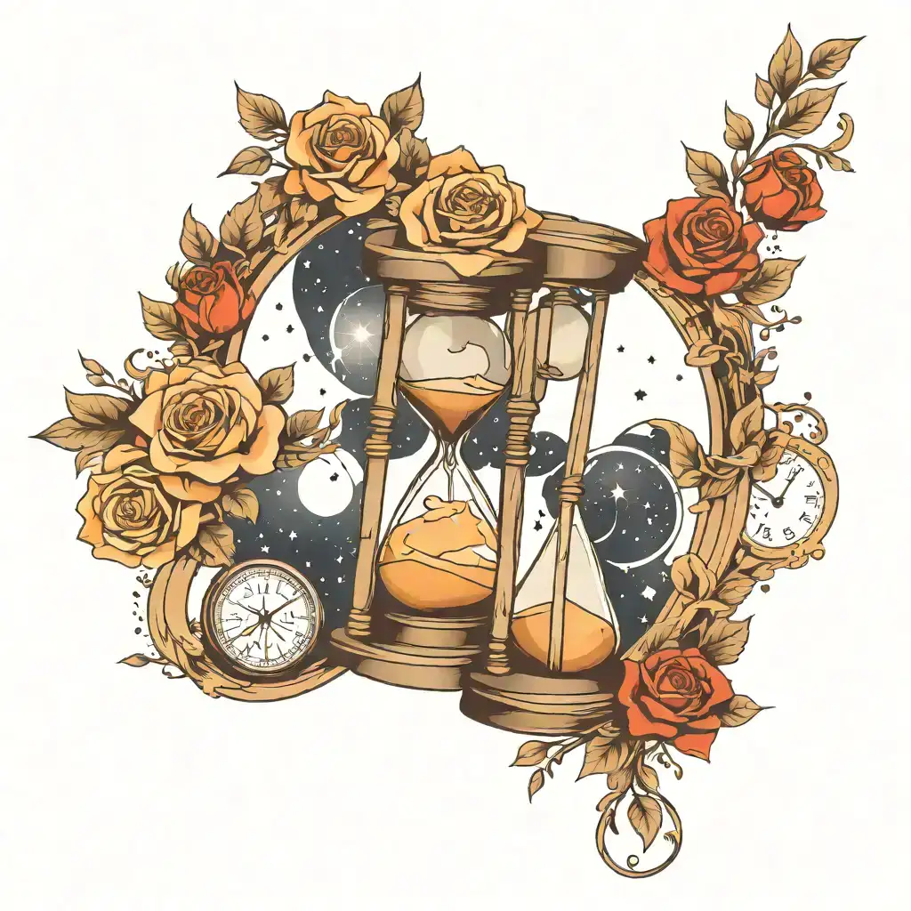 forarm tattoo of minimalist in forarm of hourglass and night sky  tattoo design idea