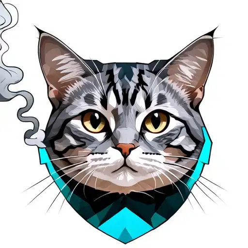 gray tabby cat smoking tattoo design idea