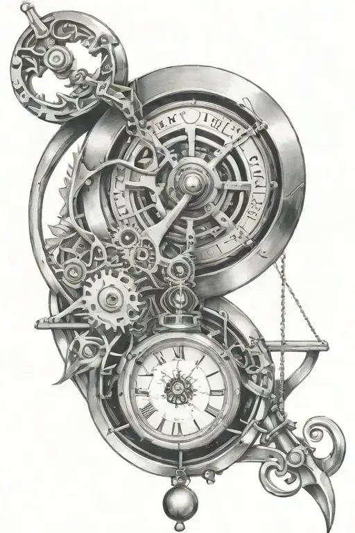 mechanical pendulum hanging from reapers scythe  tattoo design idea