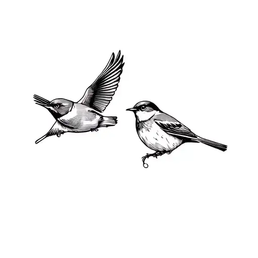 two robin birds perched and flying tattoo design idea
