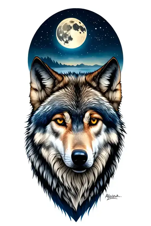 Wolf whit moon tattoo design idea