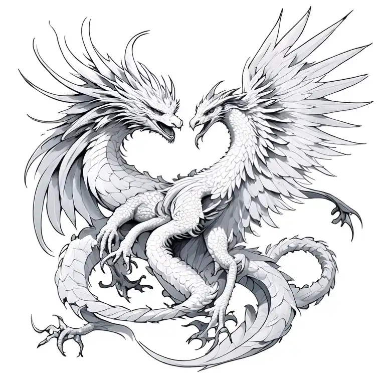 phoenix and dragon wrapped tattoo design idea