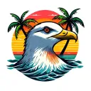 loud seagull head with palm trees colors sunset tattoo design idea