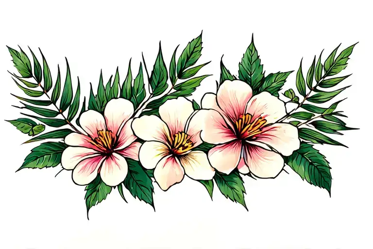 palm frond and dogwood flowers tattoo design idea