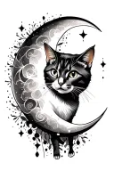 crescent moon with cat tattoo design idea