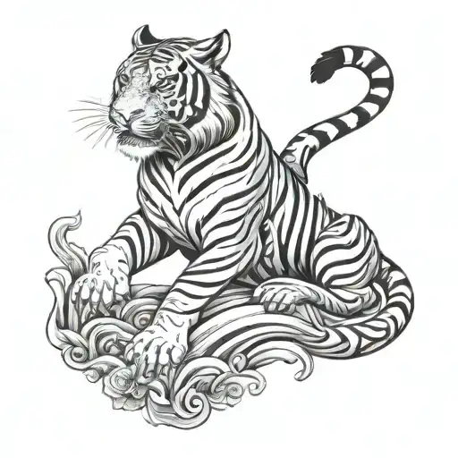Thai style tiger that protects from evil tattoo design idea