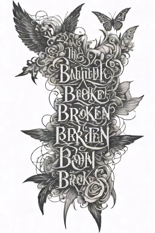 Beautifully Broken words written across tattoo design idea