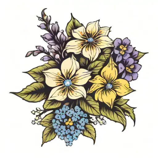violet, primrose, lilac, forget me not, arm wrap my arm tattoo design idea