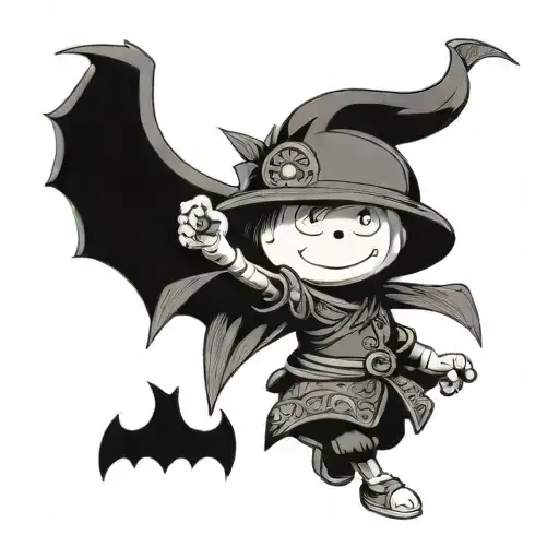 Antique Japanese art combined with Snoopy and batman motifs tattoo design idea