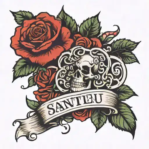 put my last name Santu and make it look royalty put some red roses and make it a sleeve  tattoo design idea