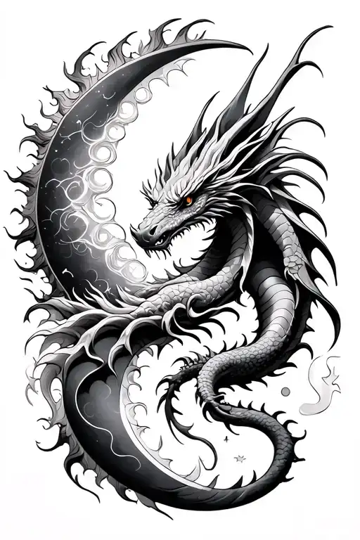 dragon sun and moon  tattoo design idea