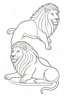 lions head with the mane curling down to form a lamb. cross in the backgorund on an angle tattoo design idea