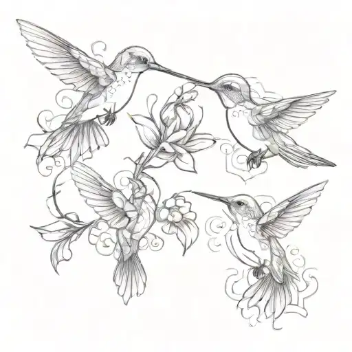three humming birds tattoo design idea