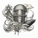 Combine Wuthering Waves novel imagery with civil engineering symbols in a unique tattoo design tattoo design idea