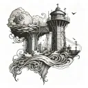 Combine Wuthering Waves novel imagery with civil engineering symbols in a unique tattoo design tattoo design idea