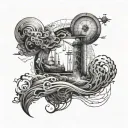 Combine Wuthering Waves novel imagery with civil engineering symbols in a unique tattoo design tattoo design idea
