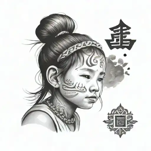 laos language written little girl birth tattoo design idea