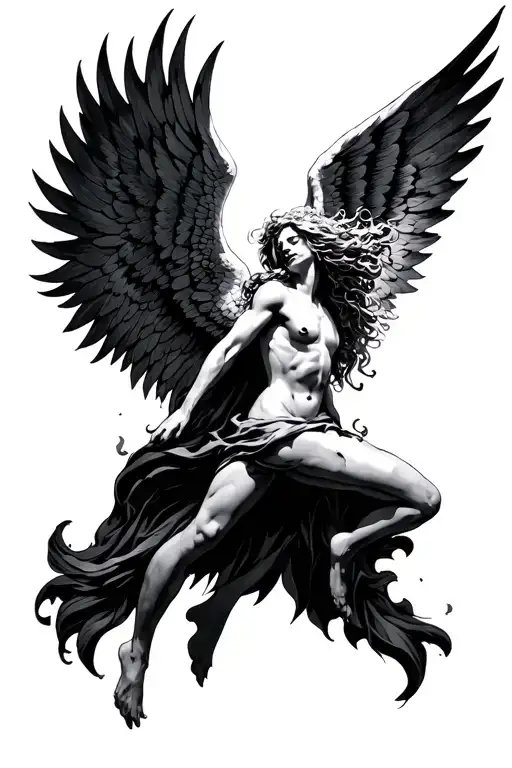 good and evil angel falling tattoo design idea