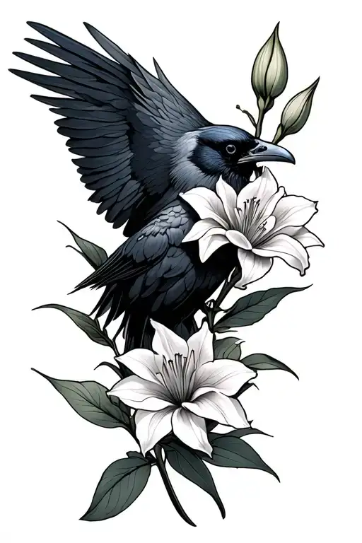 raven holding gladiolus flower tattoo tattoo design idea