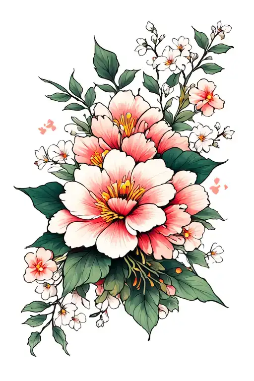 Japanese flowers tattoo design idea