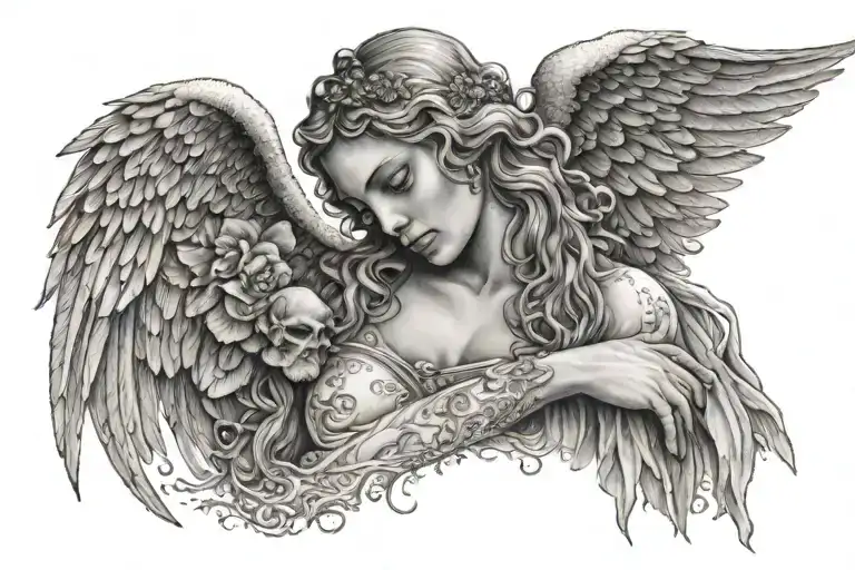 angel watching tattoo design idea