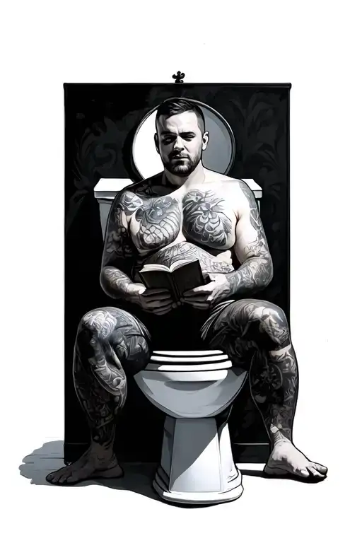 A man sitting on the toilet and holding a book in his hands tattoo design idea