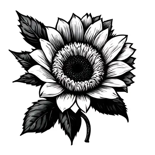fine line gardenia with leaves and sunflower blooming tattoo design idea