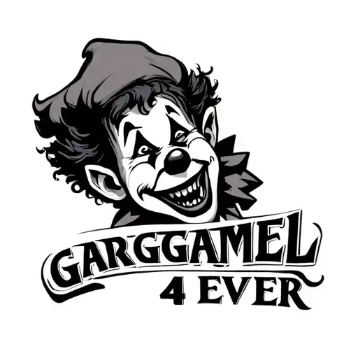 A BABYCLOWN LOGO WITH TEXT: GARGAMEL 4 EVER tattoo design idea