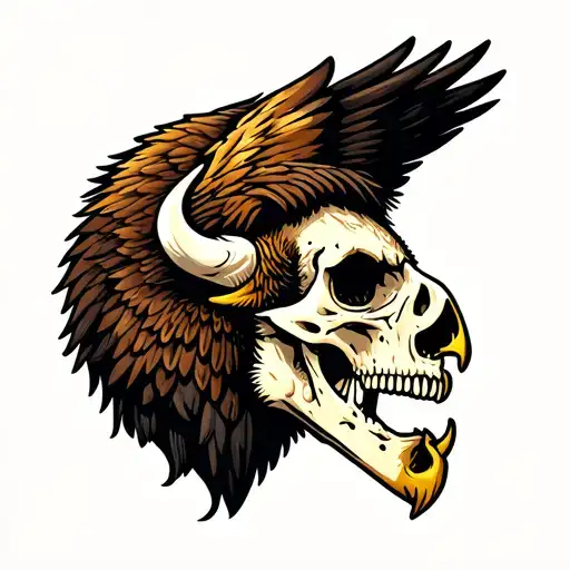 bison skull and eagle tattoo design idea