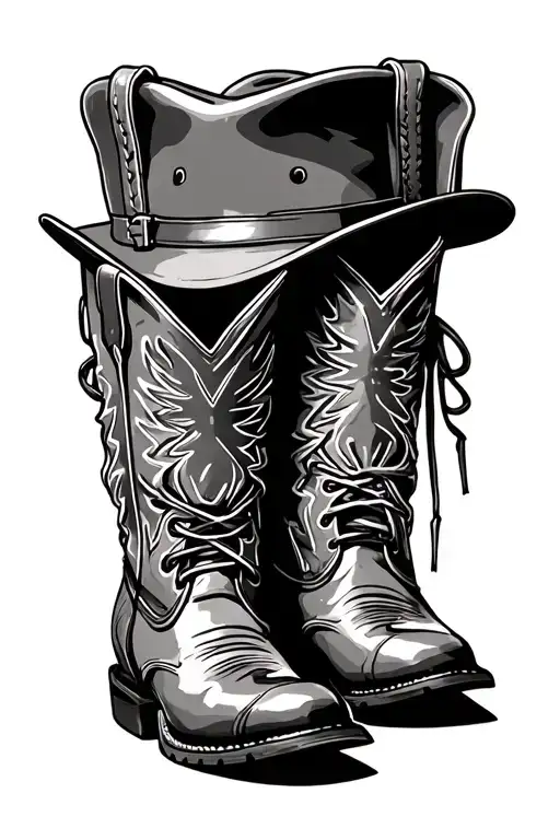 Baseball hat on top of cowboy boots tattoo design idea