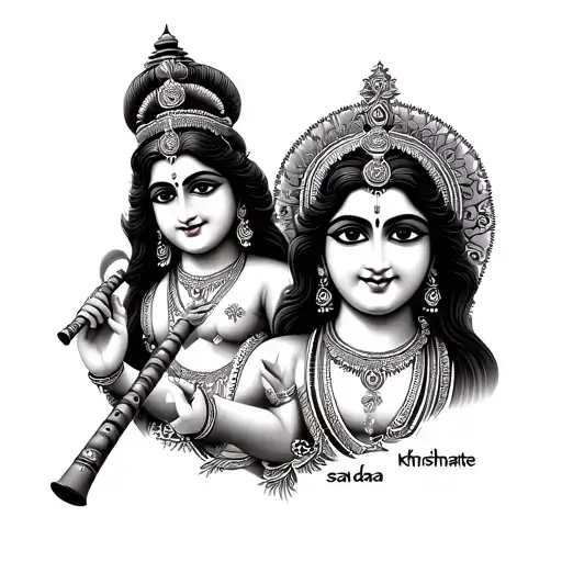 K and krishna sada sahayate text in hindi with flute tattoo design idea