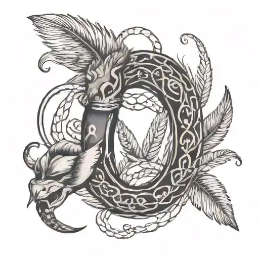 horse shoe, feather, paw print, snake coiled tattoo design idea