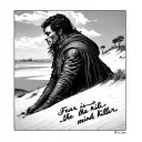 Paul atreides in the dunes with "fear is the mind killer" written in the sands tattoo design idea