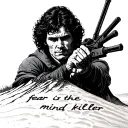 Paul atreides in the dunes with "fear is the mind killer" written in the sands tattoo design idea