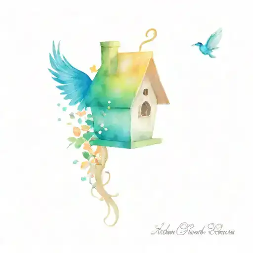 birdhouse and fairies  tattoo design idea