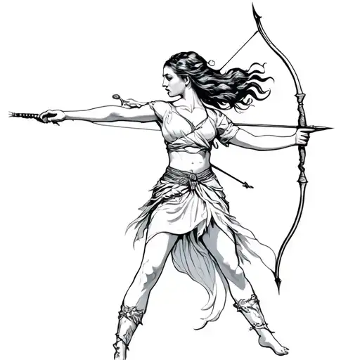 sagittarius woman shooting a bow and arrow tattoo design idea