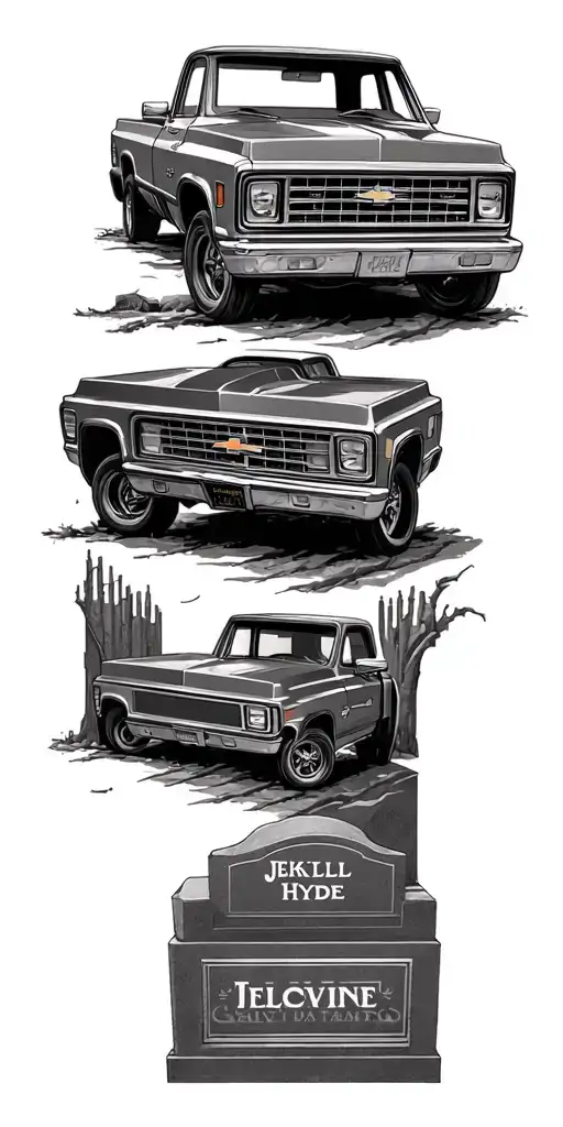 jekyll and hyde 1972 Chevrolet c-10 stepside headstones tattoo design idea