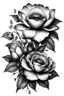 honeysuckle, poppy, rose, lotus, and habdwriting tattoo design idea