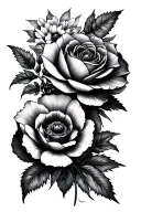 honeysuckle, poppy, rose, lotus, and habdwriting tattoo design idea