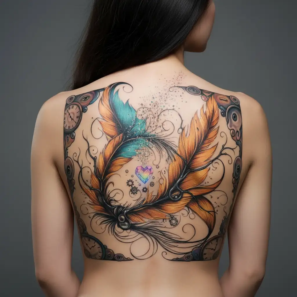 small feather with the word courage tattoo design idea